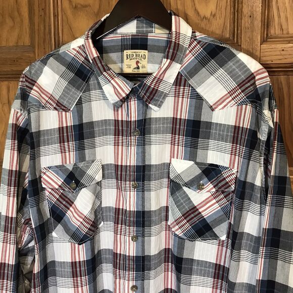 Other - Red Head Brand Co. Western Shirt Men's 3XL Blue Red Plaid Button Up Long Sleeve